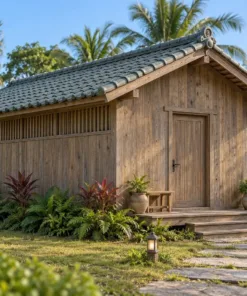 Nhà Gỗ Nhật Bản J122 - Dải Cửa Sổ Song Cao Sát Mái Hai Mặt, Gỗ Thông Màu Vintage