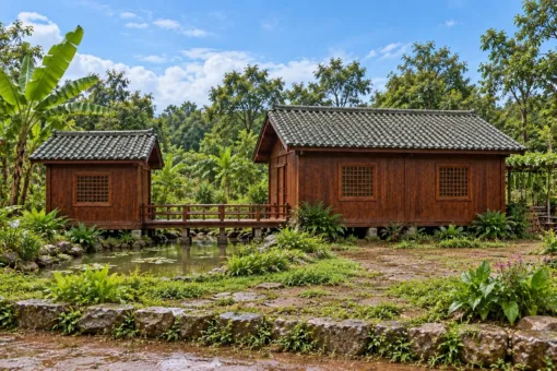 Nhà Gỗ Nhật Bản J124 - Gian Trà Nhỏ Nối Cầu Gỗ Qua Ao, Gỗ Thông Màu Nâu Đỏ Nhà Gỗ Nhật Bản J124 - Gian Trà Nhỏ Nối Cầu Gỗ Qua Ao, Gỗ Thông Màu Nâu Đỏ