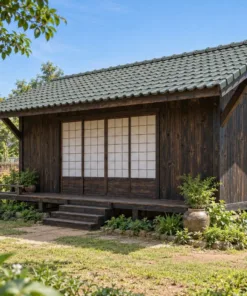Nhà Gỗ Nhật Bản J125 - Đầu Hồi Chìa Sâu Có Con Sơn Đỡ, Gỗ Thông Màu Gỗ Cháy