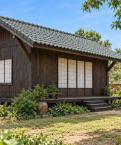Nhà Gỗ Nhật Bản J125 - Đầu Hồi Chìa Sâu Có Con Sơn Đỡ, Gỗ Thông Màu Gỗ Cháy