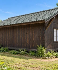 Nhà Gỗ Nhật Bản J125 - Đầu Hồi Chìa Sâu Có Con Sơn Đỡ, Gỗ Thông Màu Gỗ Cháy