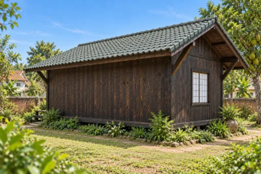Nhà Gỗ Nhật Bản J125 - Đầu Hồi Chìa Sâu Có Con Sơn Đỡ, Gỗ Thông Màu Gỗ Cháy Nhà Gỗ Nhật Bản J125 - Đầu Hồi Chìa Sâu Có Con Sơn Đỡ, Gỗ Thông Màu Gỗ Cháy