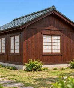 Nhà Gỗ Nhật Bản J127 - Lối Vào Lõm Vào Một Góc Nhà, Gỗ Thông Màu Nâu Cánh Gián