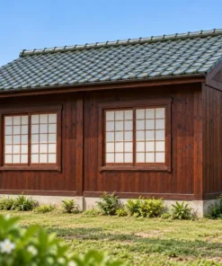 Nhà Gỗ Nhật Bản J127 - Lối Vào Lõm Vào Một Góc Nhà, Gỗ Thông Màu Nâu Cánh Gián