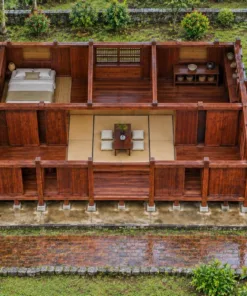 Nhà gỗ Nhật J84 nhìn từ trên – gian tatami giữa, phòng ngủ, gian kệ và cánh nhà phụ