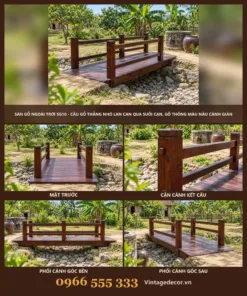 Sàn gỗ ngoài trời SG10 cầu nhỏ qua suối cạn – ảnh ghép mặt trước, kết cấu, góc bên, góc sau