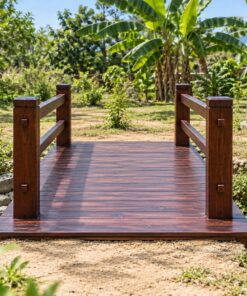 Sàn Gỗ Ngoài Trời SG10 - Cầu Gỗ Thẳng Nhỏ Lan Can Qua Suối Cạn, Gỗ Thông Màu Nâu Cánh Gián