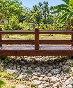 Sàn Gỗ Ngoài Trời SG10 - Cầu Gỗ Thẳng Nhỏ Lan Can Qua Suối Cạn, Gỗ Thông Màu Nâu Cánh Gián