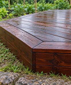 Sàn Gỗ Ngoài Trời SG14 - Lục Giác Giữa Bãi Cỏ, Gỗ Thông Màu Nâu Cánh Gián