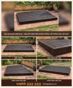 Sàn Gỗ Ngoài Trời SG16 - Ván Xếp Chéo Viền Khung Thẳng, Gỗ Thông Màu Gỗ Cháy