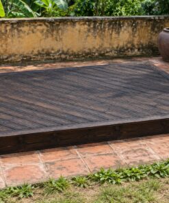 Sàn Gỗ Ngoài Trời SG16 - Ván Xếp Chéo Viền Khung Thẳng, Gỗ Thông Màu Gỗ Cháy