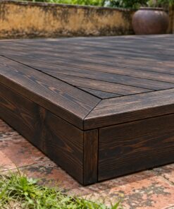 Sàn Gỗ Ngoài Trời SG16 - Ván Xếp Chéo Viền Khung Thẳng, Gỗ Thông Màu Gỗ Cháy