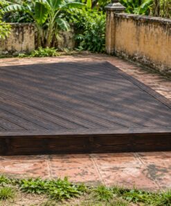 Sàn Gỗ Ngoài Trời SG16 - Ván Xếp Chéo Viền Khung Thẳng, Gỗ Thông Màu Gỗ Cháy