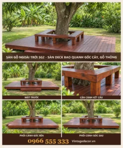 Sàn Gỗ Ngoài Trời SG2 - Sàn Deck Bao Quanh Gốc Cây, Gỗ Thông