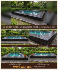 Sàn Gỗ Ngoài Trời SG4 - Sàn Quanh Bể Bơi Viền Gỗ, Gỗ Thông Màu Gỗ Cháy
