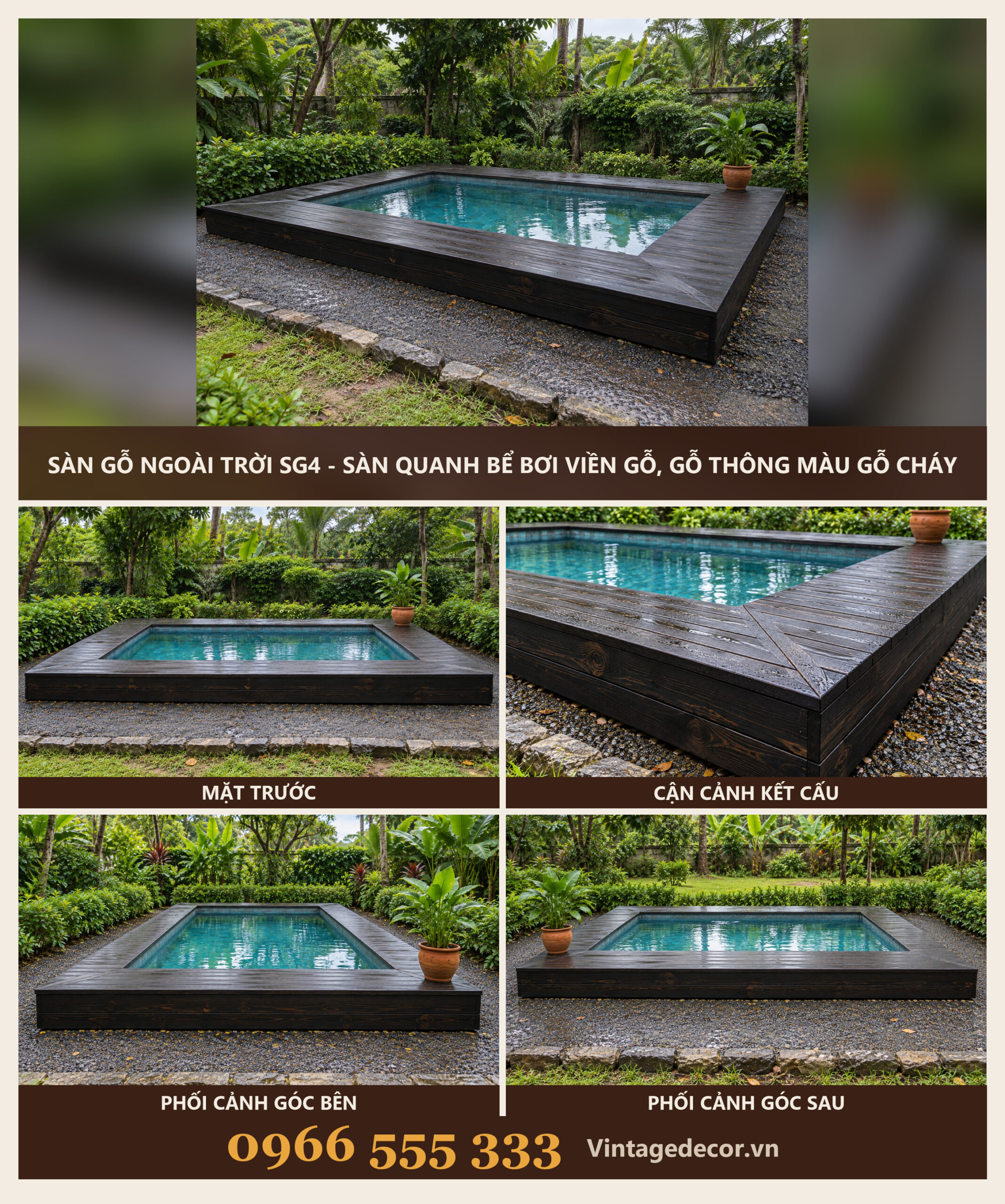 Sàn Gỗ Ngoài Trời SG4 - Sàn Quanh Bể Bơi Viền Gỗ, Gỗ Thông Màu Gỗ Cháy Sàn Gỗ Ngoài Trời SG4 - Sàn Quanh Bể Bơi Viền Gỗ, Gỗ Thông Màu Gỗ Cháy