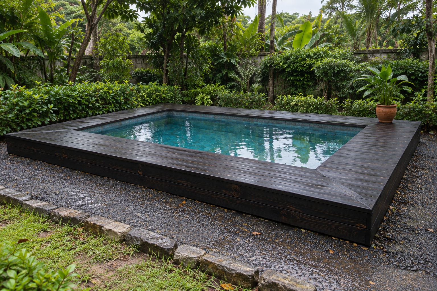 Sàn Gỗ Ngoài Trời SG4 - Sàn Quanh Bể Bơi Viền Gỗ, Gỗ Thông Màu Gỗ Cháy Sàn Gỗ Ngoài Trời SG4 - Sàn Quanh Bể Bơi Viền Gỗ, Gỗ Thông Màu Gỗ Cháy