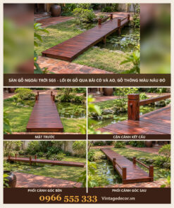 Sàn Gỗ Ngoài Trời SG5 - Lối Đi Gỗ Qua Bãi Cỏ Và Ao, Gỗ Thông Màu Nâu Đỏ