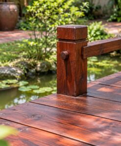 Sàn Gỗ Ngoài Trời SG5 - Lối Đi Gỗ Qua Bãi Cỏ Và Ao, Gỗ Thông Màu Nâu Đỏ