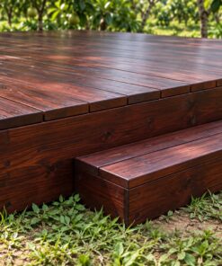 Sàn Gỗ Ngoài Trời SG6 - Sàn Nổi Vuông Trên Bãi Cỏ, Gỗ Thông Màu Nâu Cánh Gián