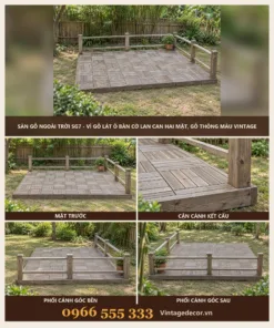 Sàn gỗ ngoài trời SG7 vỉ lát ô bàn cờ – ảnh ghép mặt trước, kết cấu, góc bên, góc sau