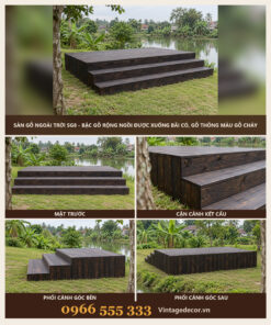 Sàn Gỗ Ngoài Trời SG8 - Bậc Gỗ Rộng Ngồi Được Xuống Bãi Cỏ, Gỗ Thông Màu Gỗ Cháy
