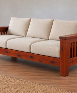Sofa Gỗ Thông NT15 - Ghế Dài Ba Chỗ Khung Hộp Nệm Rời, Gỗ Thông