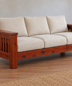 Sofa Gỗ Thông NT15 - Ghế Dài Ba Chỗ Khung Hộp Nệm Rời, Gỗ Thông