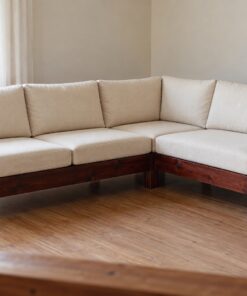 Sofa Gỗ Thông NT43 - Góc Chữ L Khung Hộp Nệm Rời, Gỗ Thông Màu Nâu Cánh Gián