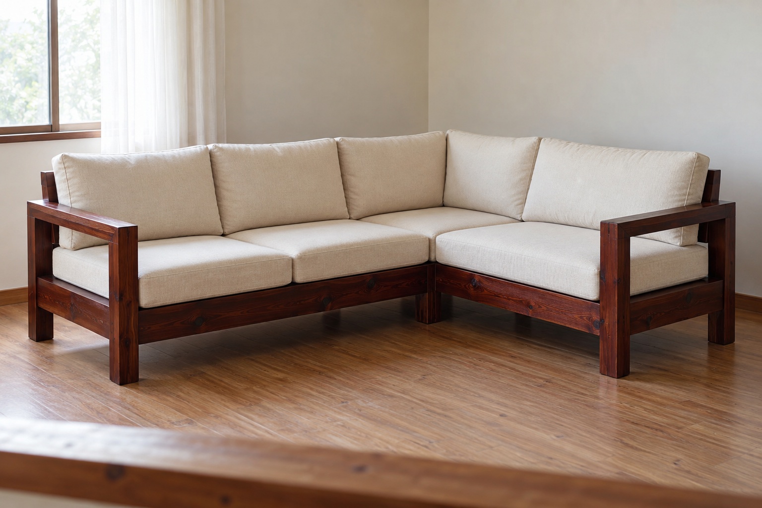 Sofa Gỗ Thông NT43 - Góc Chữ L Khung Hộp Nệm Rời, Gỗ Thông Màu Nâu Cánh Gián Sofa Gỗ Thông NT43 - Góc Chữ L Khung Hộp Nệm Rời, Gỗ Thông Màu Nâu Cánh Gián