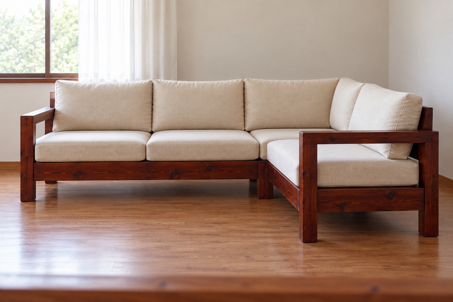Sofa Gỗ Thông NT43 - Góc Chữ L Khung Hộp Nệm Rời, Gỗ Thông Màu Nâu Cánh Gián Sofa Gỗ Thông NT43 - Góc Chữ L Khung Hộp Nệm Rời, Gỗ Thông Màu Nâu Cánh Gián