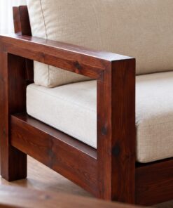 Sofa Gỗ Thông NT43 - Góc Chữ L Khung Hộp Nệm Rời, Gỗ Thông Màu Nâu Cánh Gián