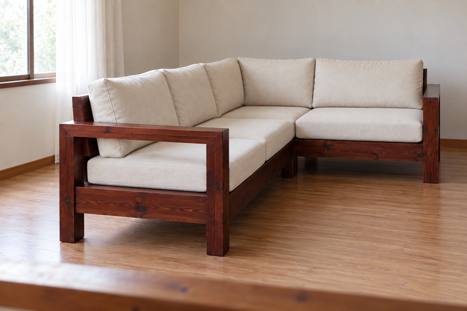 Sofa Gỗ Thông NT43 - Góc Chữ L Khung Hộp Nệm Rời, Gỗ Thông Màu Nâu Cánh Gián Sofa Gỗ Thông NT43 - Góc Chữ L Khung Hộp Nệm Rời, Gỗ Thông Màu Nâu Cánh Gián
