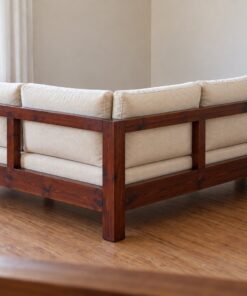 Sofa Gỗ Thông NT43 - Góc Chữ L Khung Hộp Nệm Rời, Gỗ Thông Màu Nâu Cánh Gián