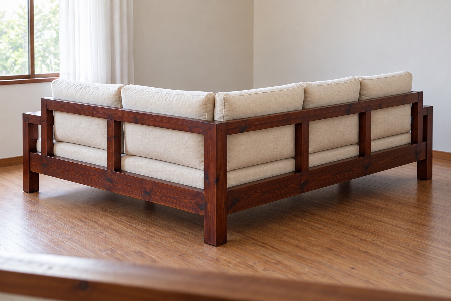 Sofa Gỗ Thông NT43 - Góc Chữ L Khung Hộp Nệm Rời, Gỗ Thông Màu Nâu Cánh Gián Sofa Gỗ Thông NT43 - Góc Chữ L Khung Hộp Nệm Rời, Gỗ Thông Màu Nâu Cánh Gián
