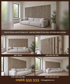 Tấm Ốp Tường Lam Gỗ Thông NT27 - Nan Dọc Trang Trí Sau Sofa, Gỗ Thông Màu Vintage