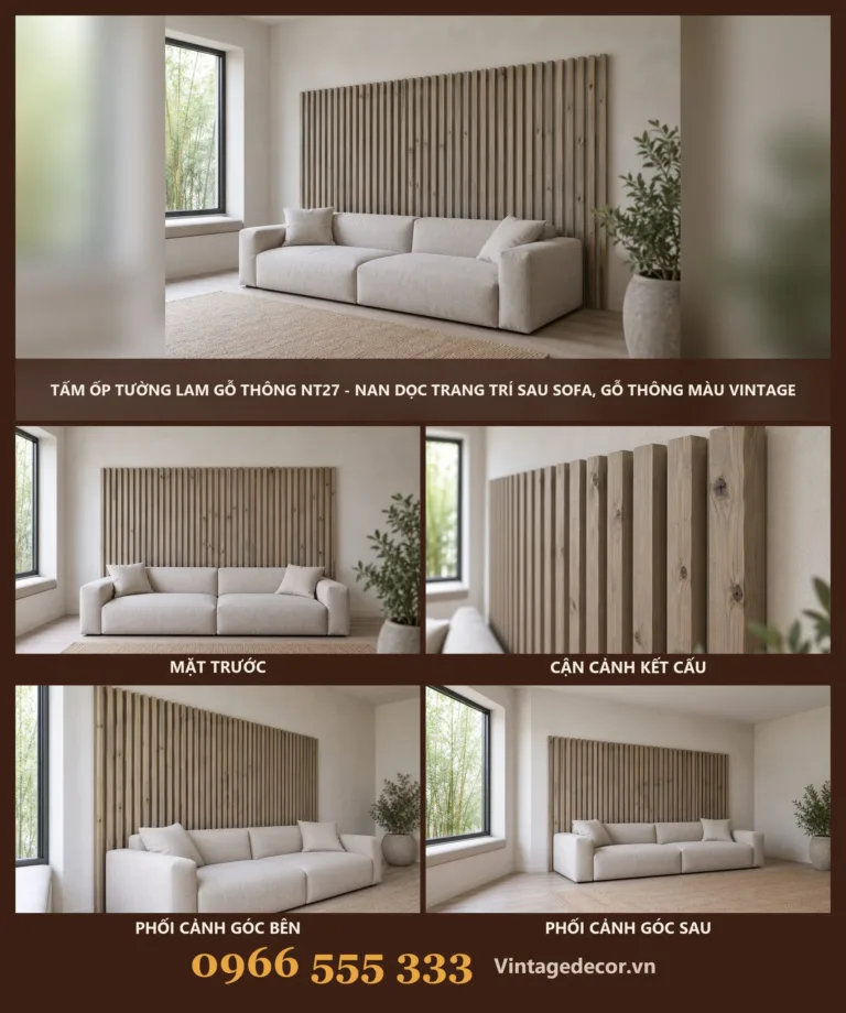 Tấm Ốp Tường Lam Gỗ NT27 Nan Dọc Sau Sofa