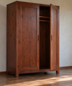 Tủ Quần Áo Gỗ Thông NT1 - Hai Cánh Ván Chìm Chân Hộp, Gỗ Thông