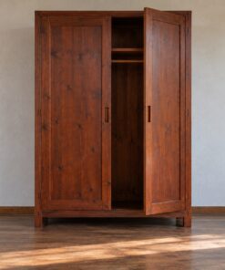 Tủ Quần Áo Gỗ Thông NT1 - Hai Cánh Ván Chìm Chân Hộp, Gỗ Thông