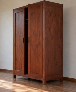 Tủ Quần Áo Gỗ Thông NT1 - Hai Cánh Ván Chìm Chân Hộp, Gỗ Thông