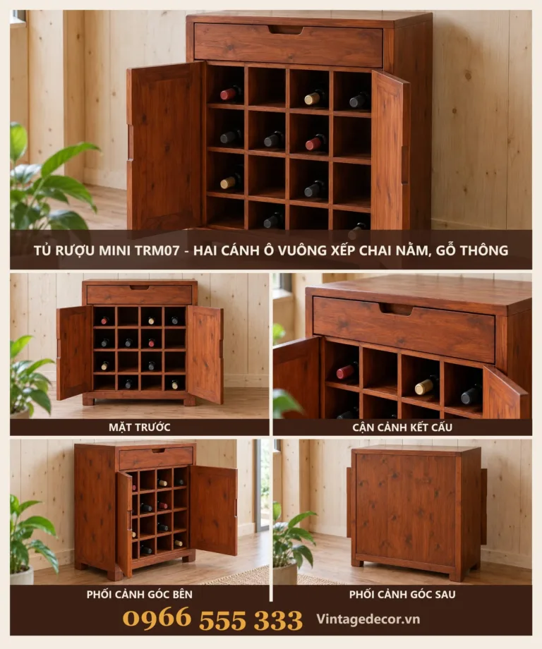 Tủ Rượu Mini TRM07 Ô Vuông Xếp Chai Nằm