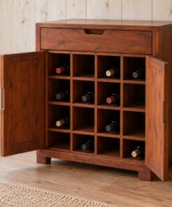 Tủ Rượu Mini TRM07 - Hai Cánh Ô Vuông Xếp Chai Nằm, Gỗ Thông