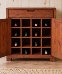Tủ Rượu Mini TRM07 - Hai Cánh Ô Vuông Xếp Chai Nằm, Gỗ Thông