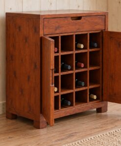 Tủ Rượu Mini TRM07 - Hai Cánh Ô Vuông Xếp Chai Nằm, Gỗ Thông
