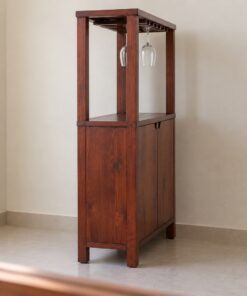 Tủ Rượu Mini TRM13 - Dưới Cánh Kín Trên Khung Mở Treo Ly, Gỗ Thông