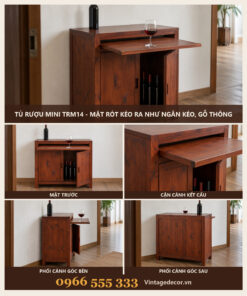 Tủ Rượu Mini TRM14 - Mặt Rót Kéo Ra Như Ngăn Kéo, Gỗ Thông