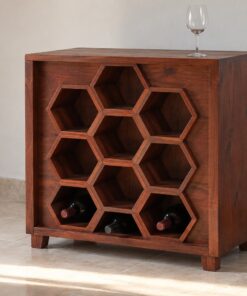 Tủ Rượu Mini TRM16 - Ô Chai Tổ Ong Lục Giác, Gỗ Thông