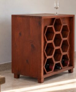Tủ Rượu Mini TRM16 - Ô Chai Tổ Ong Lục Giác, Gỗ Thông