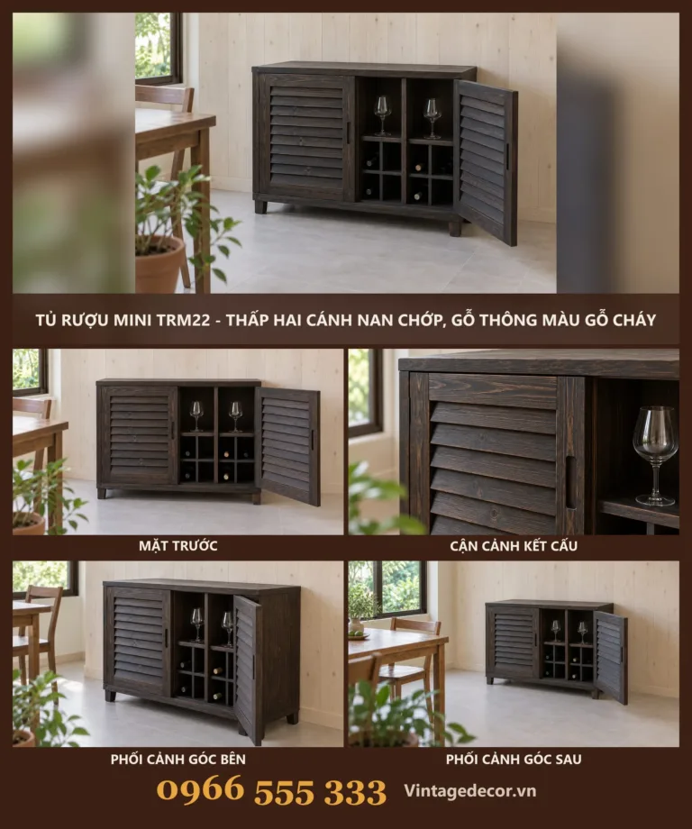 Tủ Rượu Mini TRM22 Thấp Hai Cánh Nan Chớp