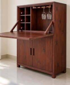 Tủ Rượu Mini TRM23 - Cánh Lật Xuống Làm Mặt Rót, Gỗ Thông Màu Nâu Đỏ